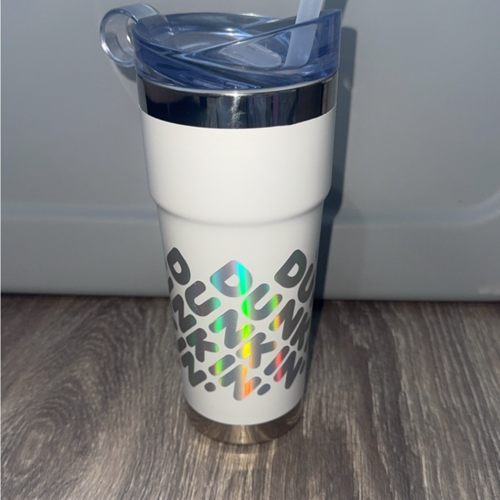 Dunkin' White Tumbler with Straw